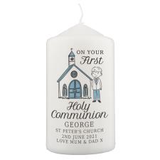 Personalised Boys First Holy Communion Pillar Candle